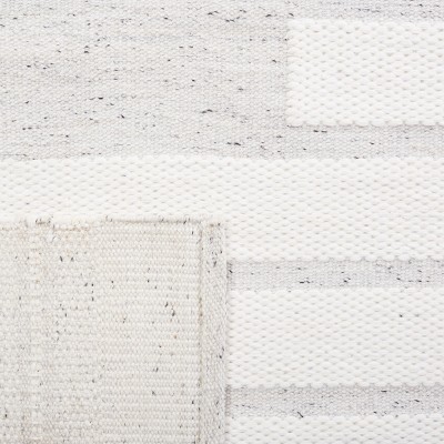 Ivory and Light Grey Square Flat Woven Wool Rug