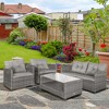 Outsunny 4 Pieces Patio Furniture Sets Rattan Wicker Chair w/ Table Outdoor Conversation Set with Cushion for Backyard Porch Garden Poolside and Deck - 3 of 4