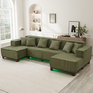 Whisen 130" Sectional Sofa, Modern U-Shaped Sectional Sofa, Upholstered Couch with 6 Pillows - 1 of 4