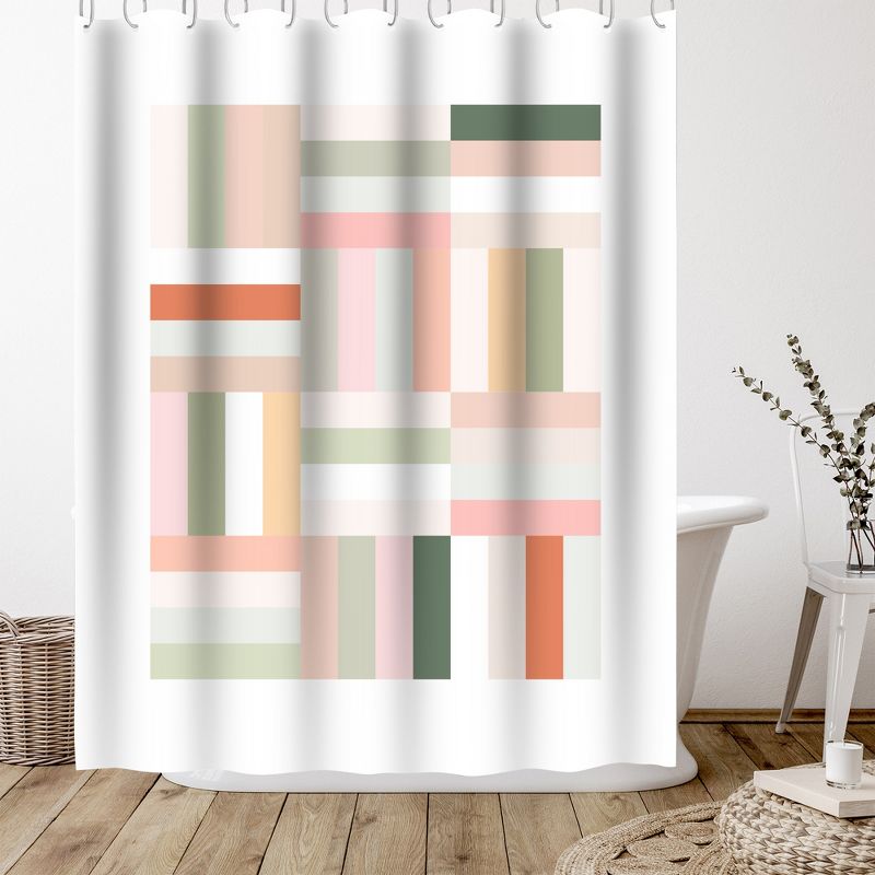 Americanflat 71x74 Shower Curtain Pink Green Terracotta Geometric 1 by The Print Republic, 4 of 6