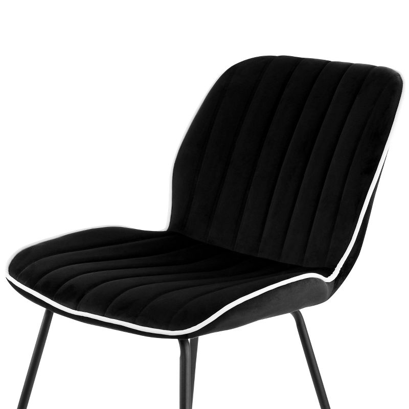 Elama 2 Piece Velvet Tufted Chair in Black with Black Metal Legs, 5 of 10