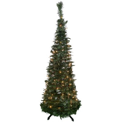 Northlight 4' Pre-Lit Green Tinsel Pop-Up Artificial Christmas Tree, Clear Lights