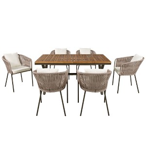TiramisuBest 7-Piece Outdoor Patio Set - Aluminum Frame, 4 Chairs, 2 Swivel Rockers, Cushions, Rectangular Table w/Umbrella Hole (Bourbon Brown) - 1 of 4