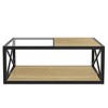 Vynxaria Modern Industrial Coffee Table - Tempered Glass & Natural Wood MDF Top, for Bedroom & Living Room, 39.37"W x 22.84"D x 15.36"H - 2 of 4