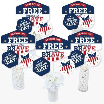 Big Dot of Happiness Happy Veterans Day - Patriotic Centerpiece Sticks - Table Toppers - Set of 15