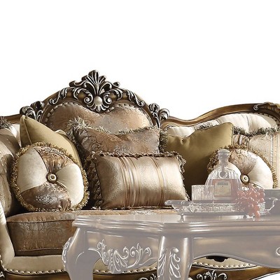 Latisha Tan Pattern Fabric Sofa with Antique Oak Frame
