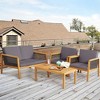 Tangkula 4PCS Patio Acacia Wood Furniture Set PE Rattan Conversation Set w/ Grey Cushions - 3 of 4