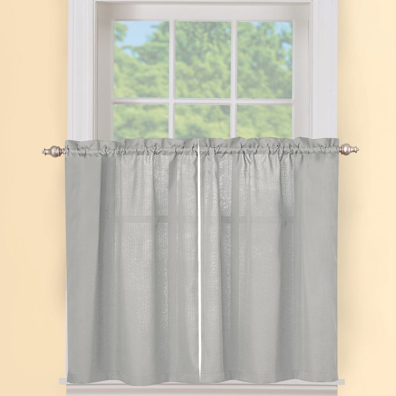 Collections Etc Solid Textured Tier Window Curtain Pair with Rod Pocket Top for Easy Hanging - Classic Home Decor for Any Room, 2 of 5