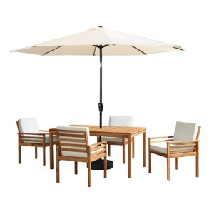Alaterre Furniture 6pc Outdoor Patio Dining Set, Okemo Table with 10' Auto Tilt Umbrella - 1 of 4
