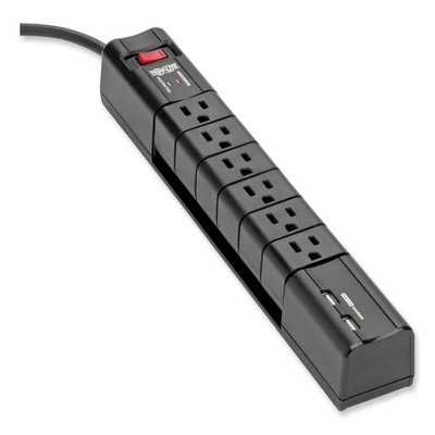 Tripp Lite Protect It! Surge Protector, 6 AC Outlets/2 USB Ports, 8 ft Cord, 1,080 J, Black