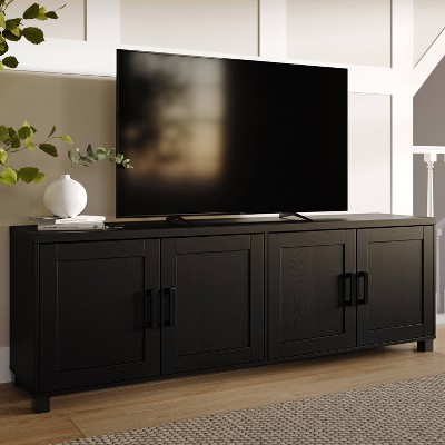 Black Shaker-Style Engineered Wood TV Stand with Cabinet