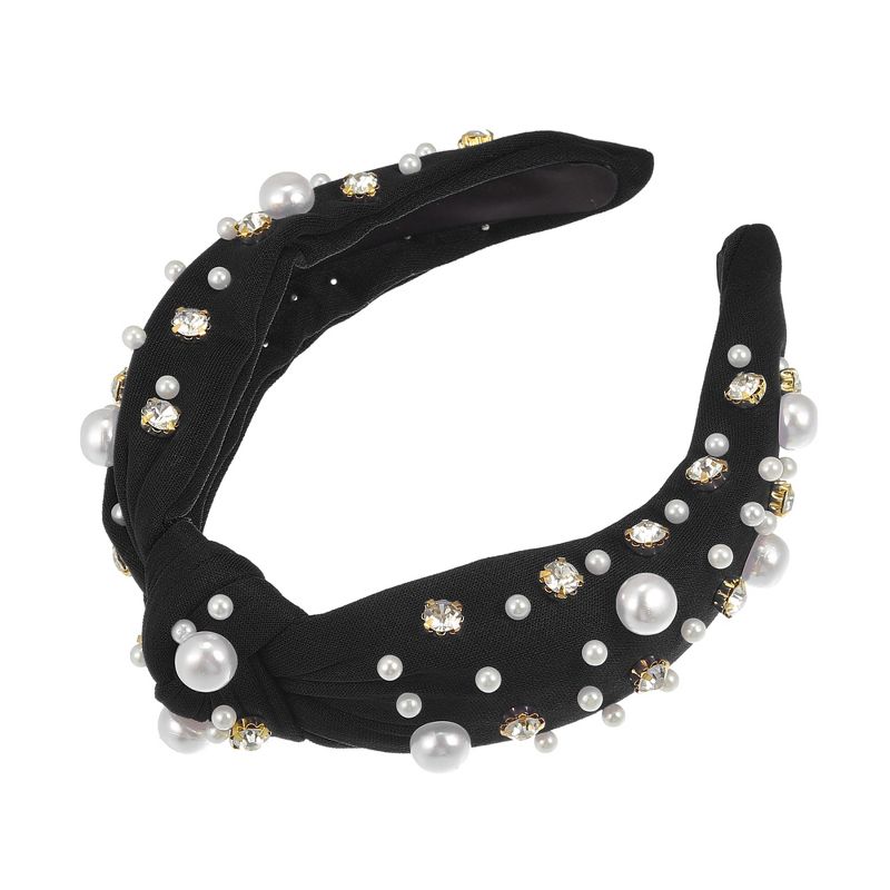 Unique Bargains Women's Knotted Simulated Pearl Rhinestones Headband 1.18" Wide 1Pc, 1 of 7