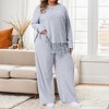 Women's Plus Size 2 Piece Sets Crew Neck Asymmetrical Fringe Hem Long Sleeve Ribbed Tops and Long Pants Casual Lounge Set - Agnes Orinda - 2 of 4