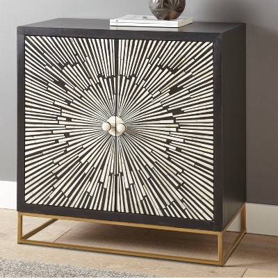 Amika Black & White Sunburst Transitional Accent Cabinet with Adjustable Shelves