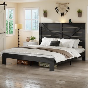 KWPZQE Platform Bed Frame with Wood Headboard and Footboard, Industrial Platform Bed with Metal Slats Support, Under Foundation Storage, Noise-Free - 1 of 4