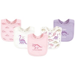 Touched by Nature Infant Girl Organic Cotton Bibs, Retro Dino, One Size - 1 of 4