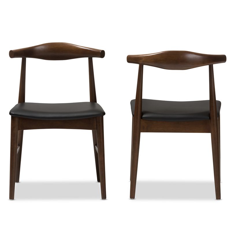 Set of 2 Winton Mid Century Modern Walnut Wood Dining Chairs Black, Brown - Baxton Studio: Upholstered, Faux Leather, Armless, 4 of 10