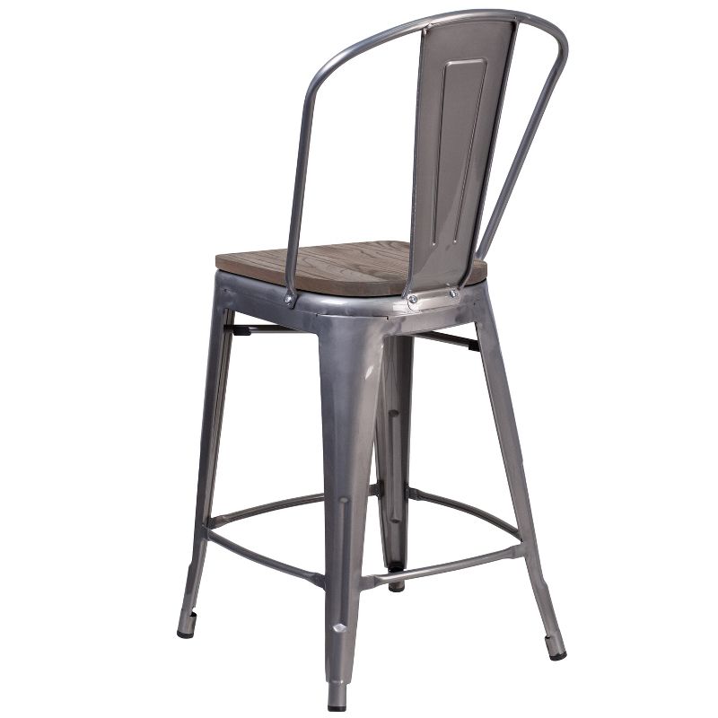 Flash Furniture 24" High Clear Coated Counter Height Stool with Back and Wood Seat, 4 of 7