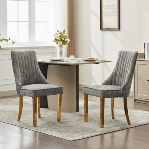 Chenille Upholstered Dining Chairs Set of 2, High Back Kitchen Accent Chairs, Channel Tufted Seat with Gold Legs-The Pop Home - 1 of 4