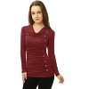 Allegra K Women's Cowl Neck Long Sleeves Buttons Decor Solid Ruched Top - 3 of 4