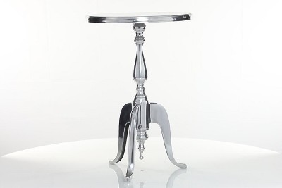 Elegant Silver Round Metal Pedestal Accent Table - 15" x 22"