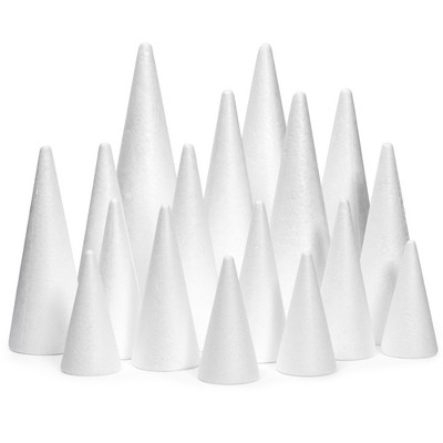 Bright Creations 18 Pack Foam Cones for Crafts, 5 Assorted Sizes for Trees, Holiday Decorations, Handmade Gnomes (White, 4.3-12")