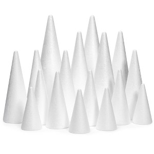 Bright Creations 18 Pack Foam Cones for Crafts, 5 Assorted Sizes for Trees, Holiday Decorations, Handmade Gnomes (White, 4.3-12") - 1 of 4
