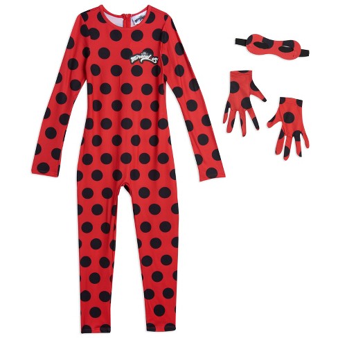 Miraculous Ladybug Girls Cosplay Jumpsuit Gloves And Mask 3 Piece Costume  Set Toddler : Target