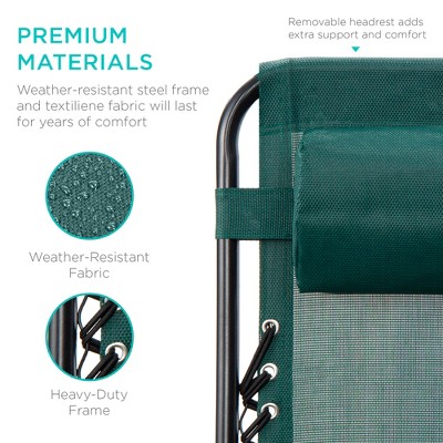 Forest Green Adjustable Zero Gravity Patio Lounger with Cup Holders