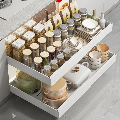 TruAIR Pull-Out Cabinet Organizer ¨C No-Drill Adhesive Install (white 43.5-68cm, Heavy-Duty Carbon Steel, 3-Slide Rails for Kitchen Storage) — фото 6
