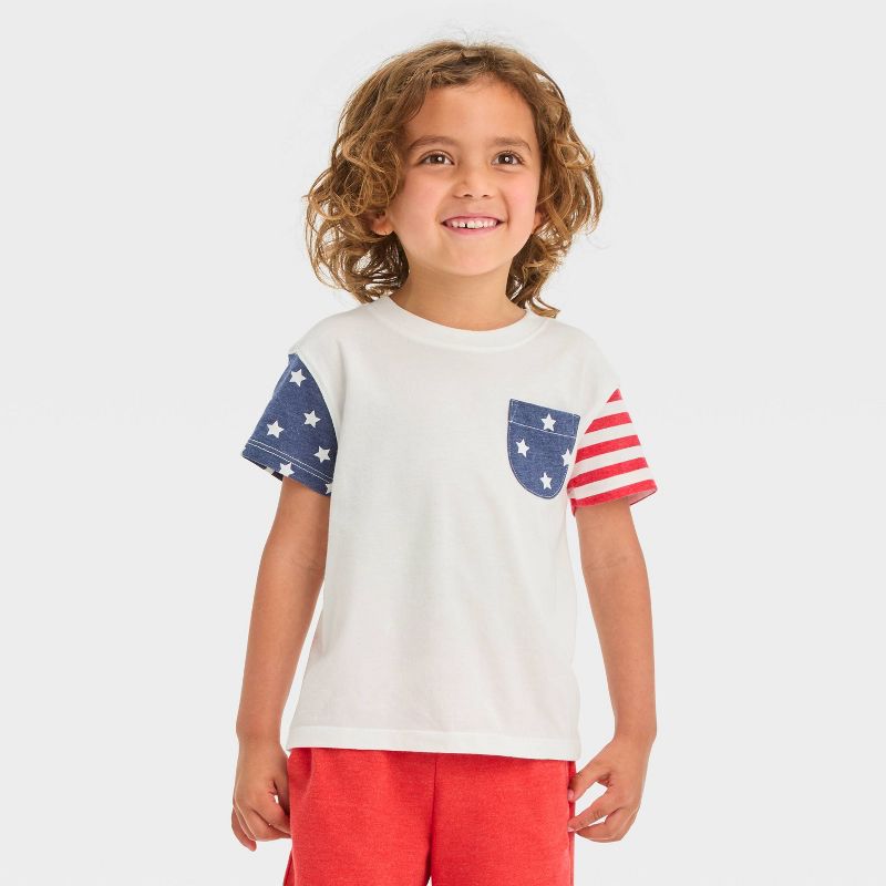 Toddler Boys&#39; Short Sleeve Flag Jersey and French Terry Set - Cat &#38; Jack&#8482; White, 4 of 6