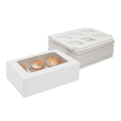 Blue Panda 15 Pack White Cupcake Boxes with Inserts and Window, 6-Compartment Containers (9.4x6.3x3 In)