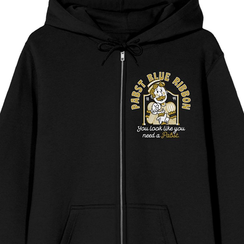 Pabst Blue Ribbon Support Your Local Bartender Cheers Adult Black Zip-Up Hoodie, 3 of 5