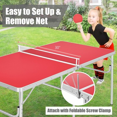60'' Red Portable Folding Table Tennis Ping Pong Table with Accessories