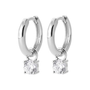 Saint Roman La Bastide Sterling Silver Hoop Earrings with Charms - Rhodium-Plated, Sparkling Zirconium Oxide Accents - 1 of 3