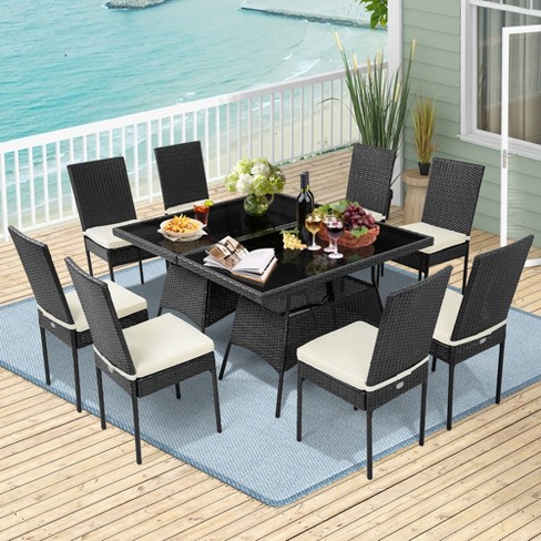 Glass top deals patio dining set