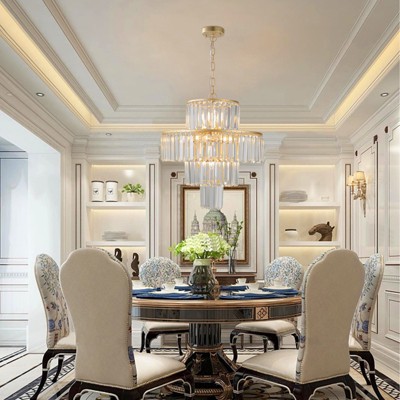 Vynxaria 20" Luxury 4-Tier Crystal Chandelier 12-Light Gold Frame Pendant Light Elegant Ceiling Lighting