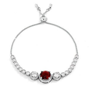 ShineHigh Adjustable Graduated CZ Bolo Style Tennis Bracelet for Women – 8.5-Inch Rhodium-Plated Slider Bracelet with Round-Cut Center Stone - 1 of 1
