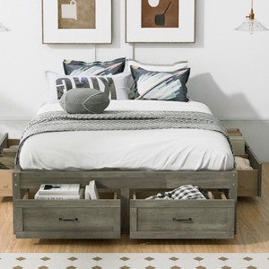 1 Piece Storage Bed Frame, MDF Wood Platform with 6 Drawers, No Headboard Organizer Base for Bedroom - Baofuwish - 1 of 4