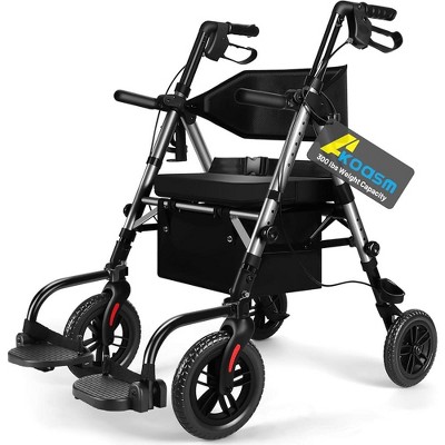 JUJABU Lightweight 2-in-1 Foldable Rollator Walker for Seniors with Seat, Brakes and Adjustable Height, Gray