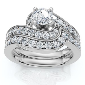 Pompeii3 1Ct TW Diamond Engagement Wedding Ring Set 14k or Platinum Gold Lab Created - 1 of 4