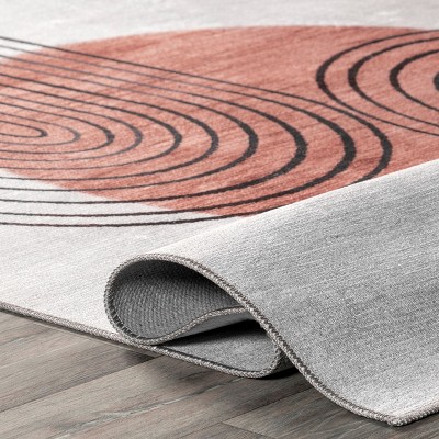 Burnt Orange Abstract Square Synthetic Washable Rug