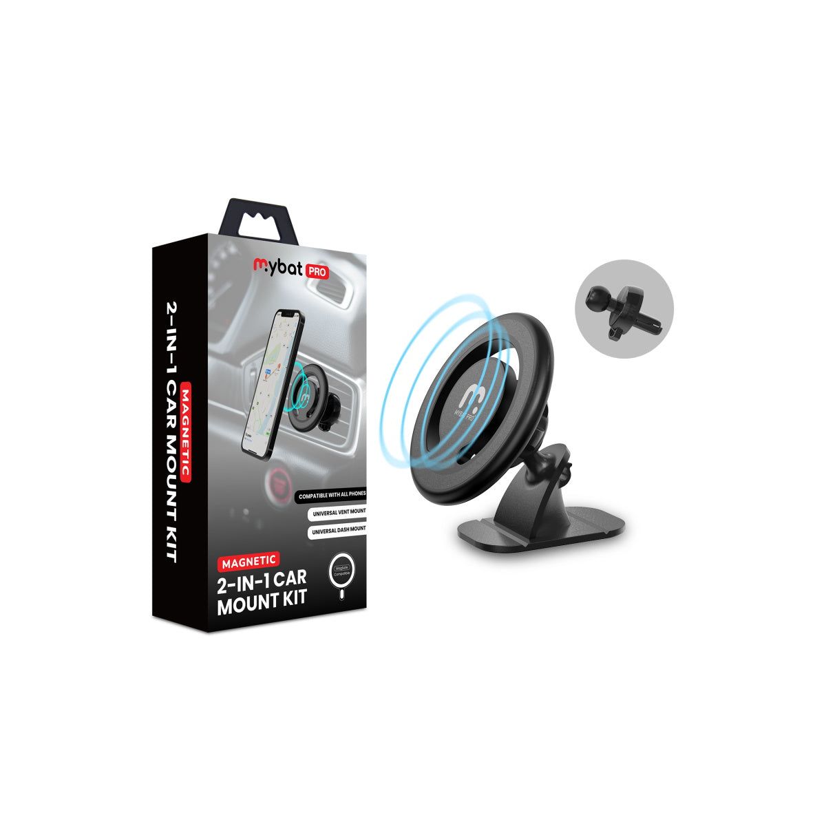MyBat Pro 3-in-1 Magnetic Car Mount – Hands-Free Phone Holder for Car - Black - thumbnail 9