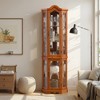 SpassWay 70"H Living Room Corner Oak Display Cabinet with Glass Shelves Lighting - 2 of 4