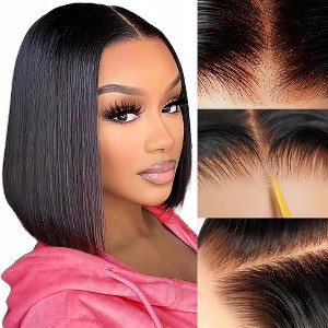Jessie's Wig 8-14 Inch Straight Bob Glueless Wig 4x4 Pre Cut Lace For Women Natural Black 1 Pc/Pack - 1 of 4