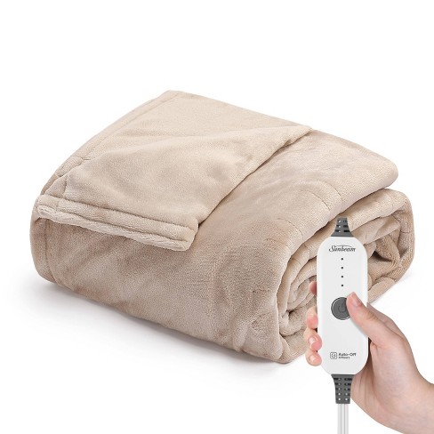 Sunbeam 50 X 72 Ultimate Cozy Nordic Velvet Heated Throw Hand And Foot Pocket Electric Blanket Stone Buff Lightweight Machine Washable Target