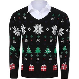 Clearlove Men's Christmas Sweaters Holiday Reindeer Snowflakes V Neck Jumpers - 1 of 4