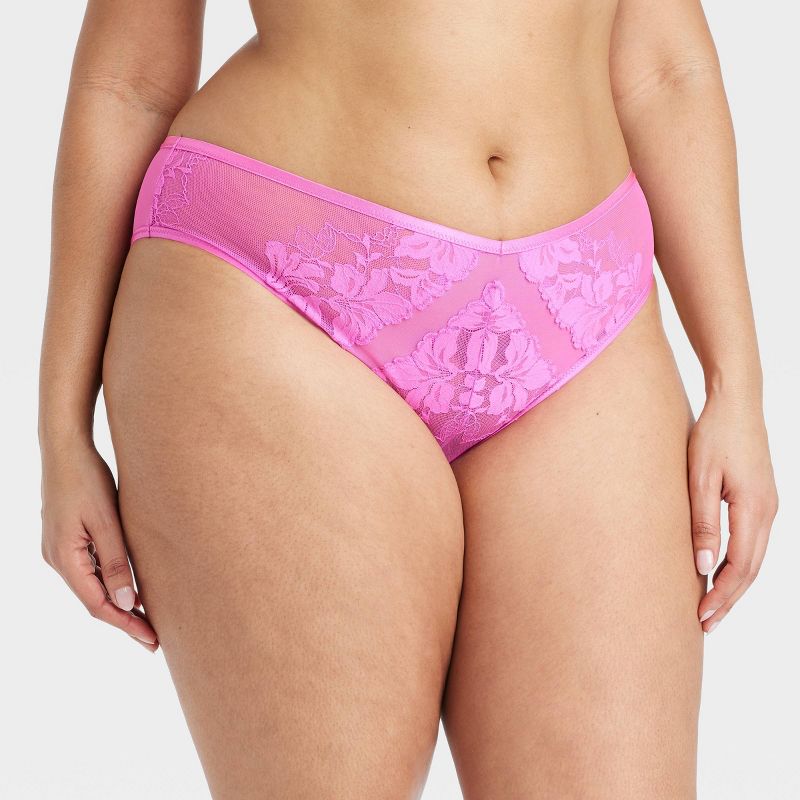 Women&#39;s Lace and Mesh Lingerie Cheeky Underwear - Auden&#8482; Neon Pink, 1 of 6