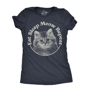 Womens Eat Sleep Meow Repeat T Shirt Funny Cute Kitten Lovers Tee For Ladies - Crazy Dog Women's T Shirt - 1 of 4