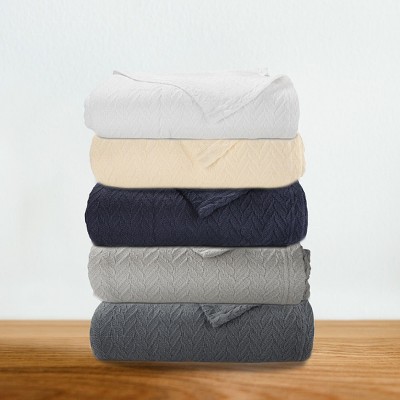 Ivory King-Sized Herringbone 100% Cotton All-Season Blanket